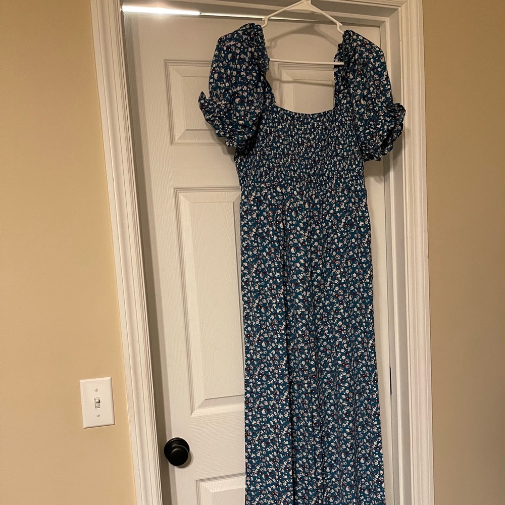 Blue Boho Smocked Wide Leg Jumper